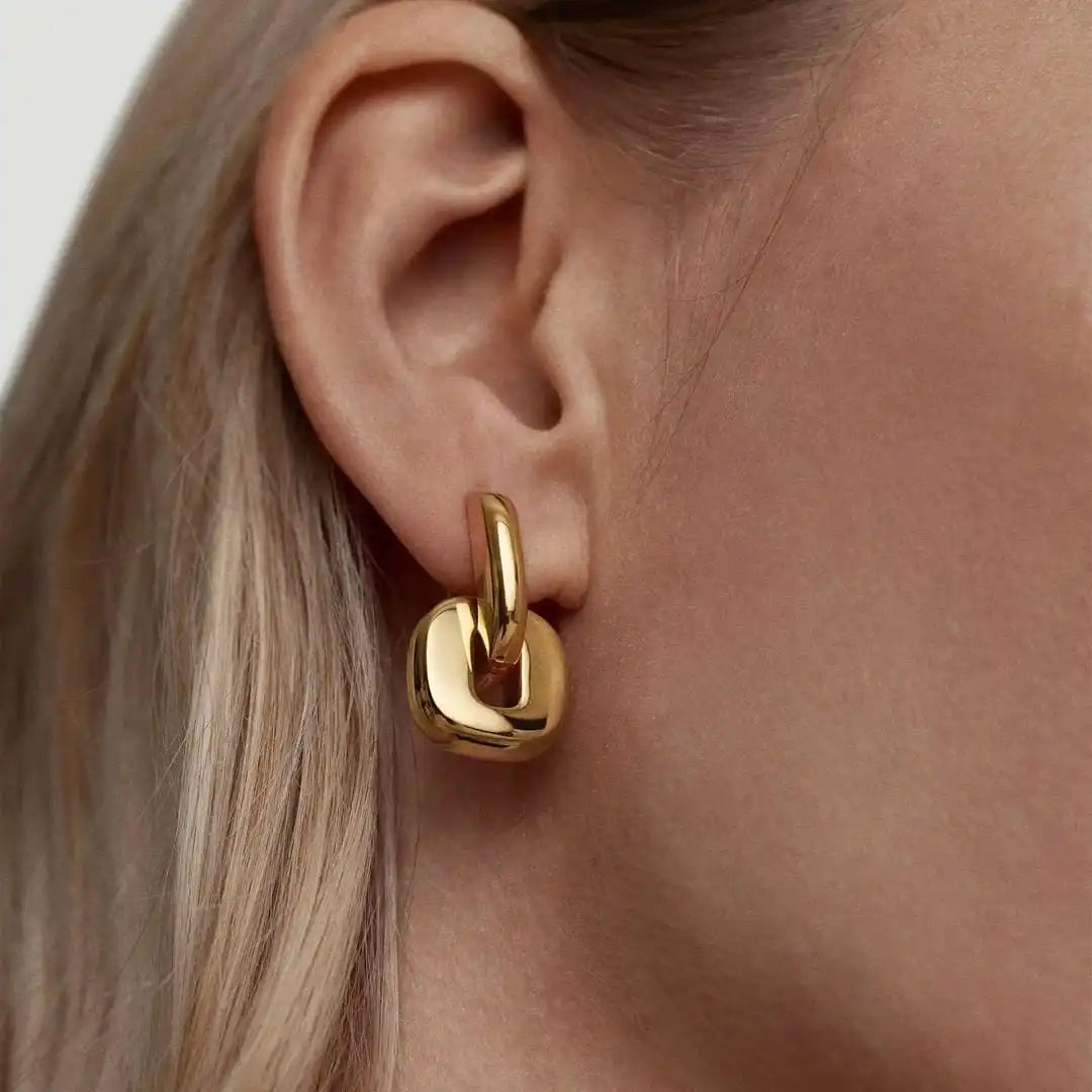 Orecchini Ovali Minimalisti Bicolore in Oro