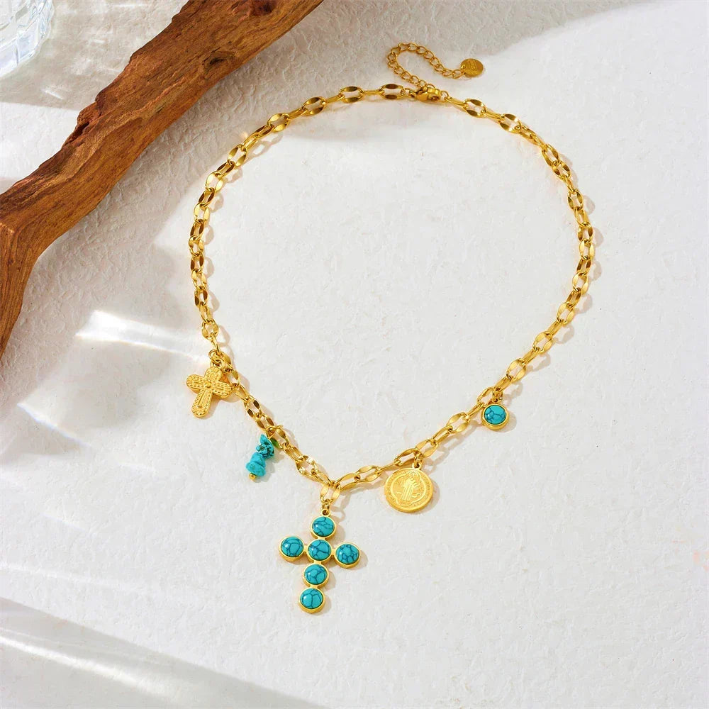 Collana con Croce in Gemma Turchese Benedetta