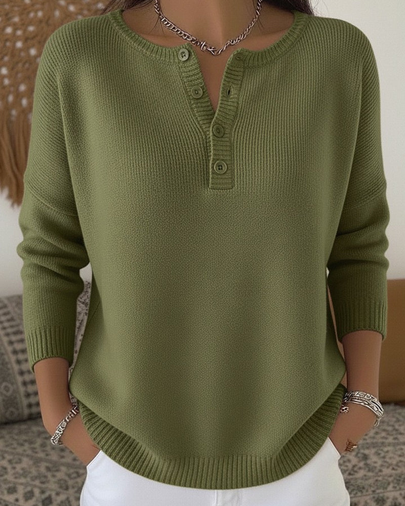 Helena™ | Maglione a maglia con collo Henley e bottoni