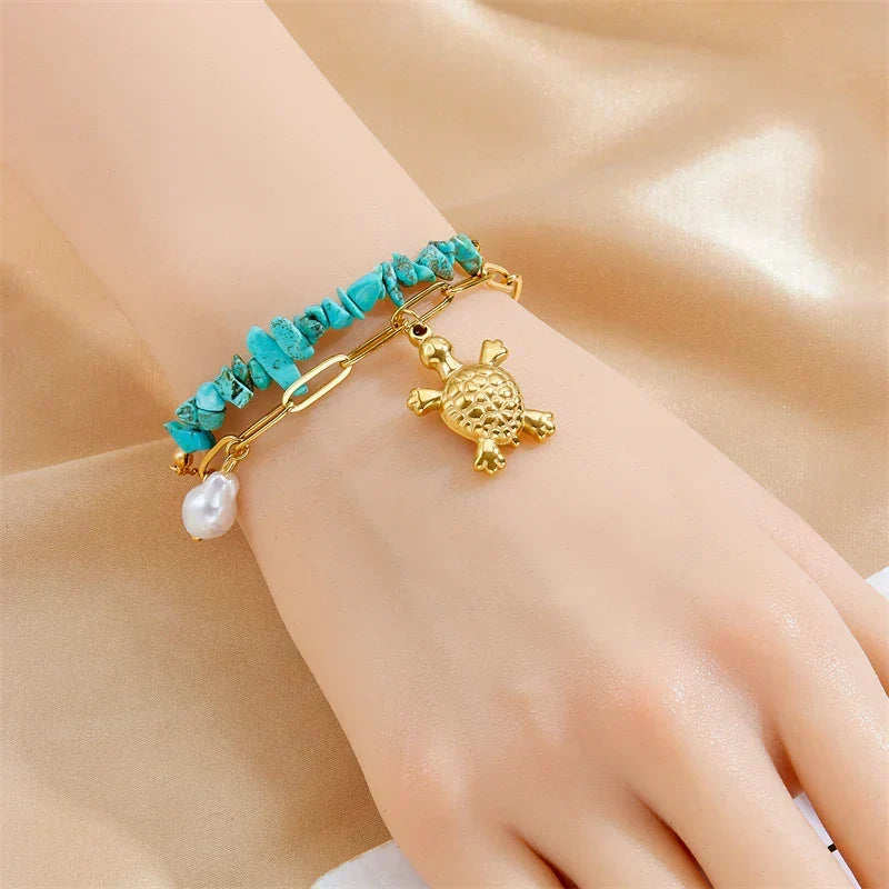 Bracciale Unico in Turchese a Forma di Tartaruga