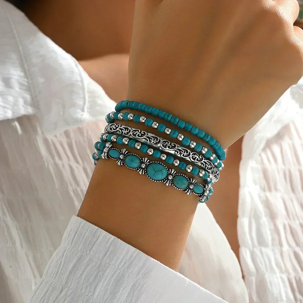 Set di Bracciali in Perline Turchesi Bohemien