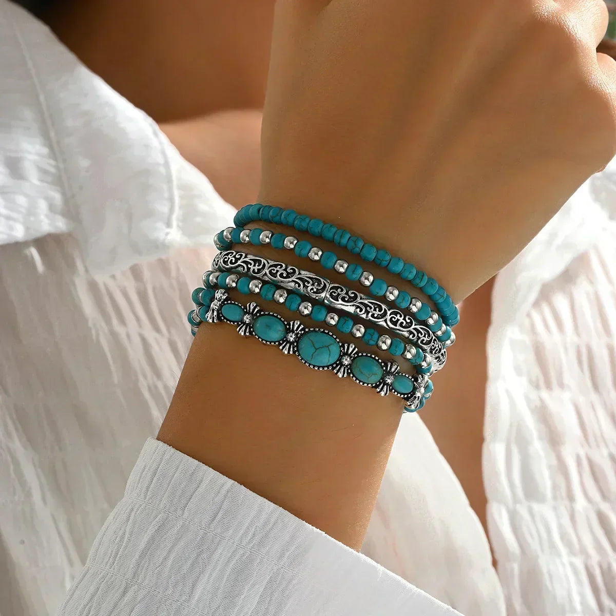 Set di Bracciali in Perline Turchesi Bohemien