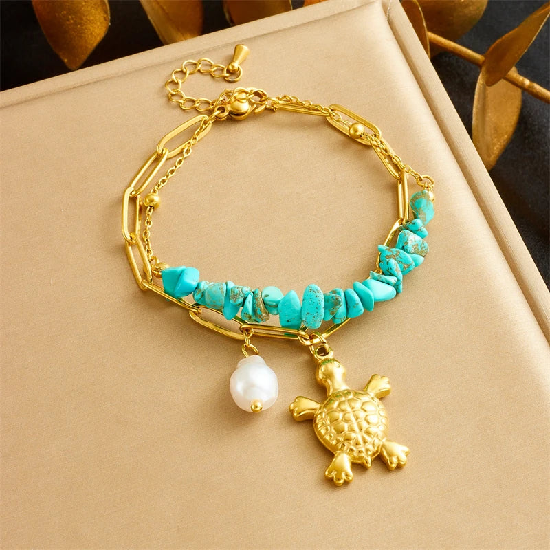 Bracciale Unico in Turchese a Forma di Tartaruga