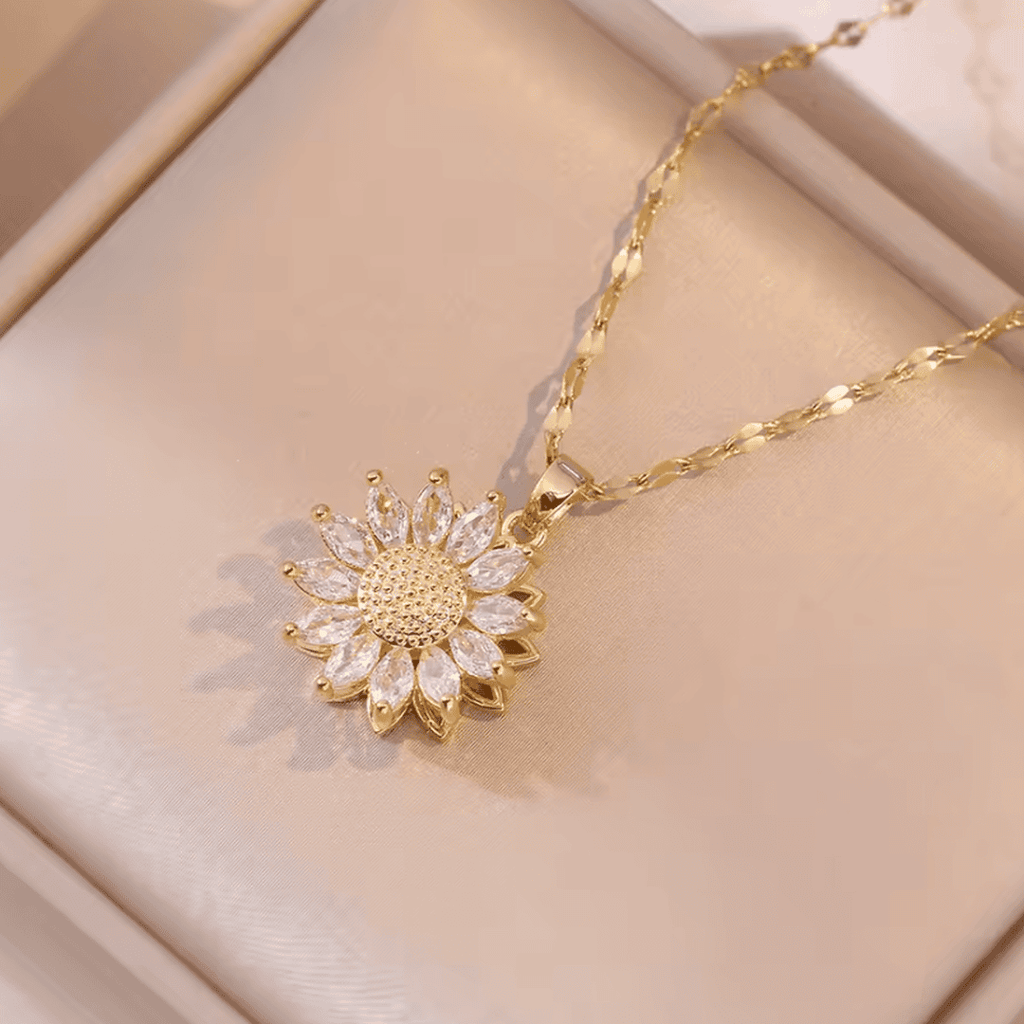 Set di collana e orecchini in zirconia d'argento a forma di girasole