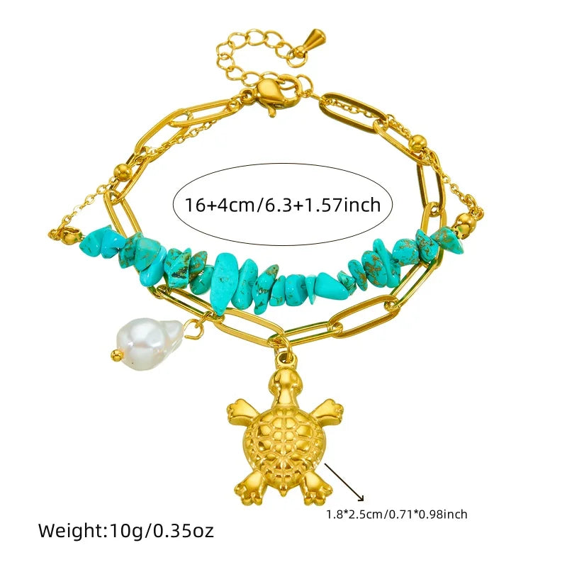 Bracciale Unico in Turchese a Forma di Tartaruga