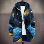Francesca | Cardigan con Cappuccio Blu e Oro