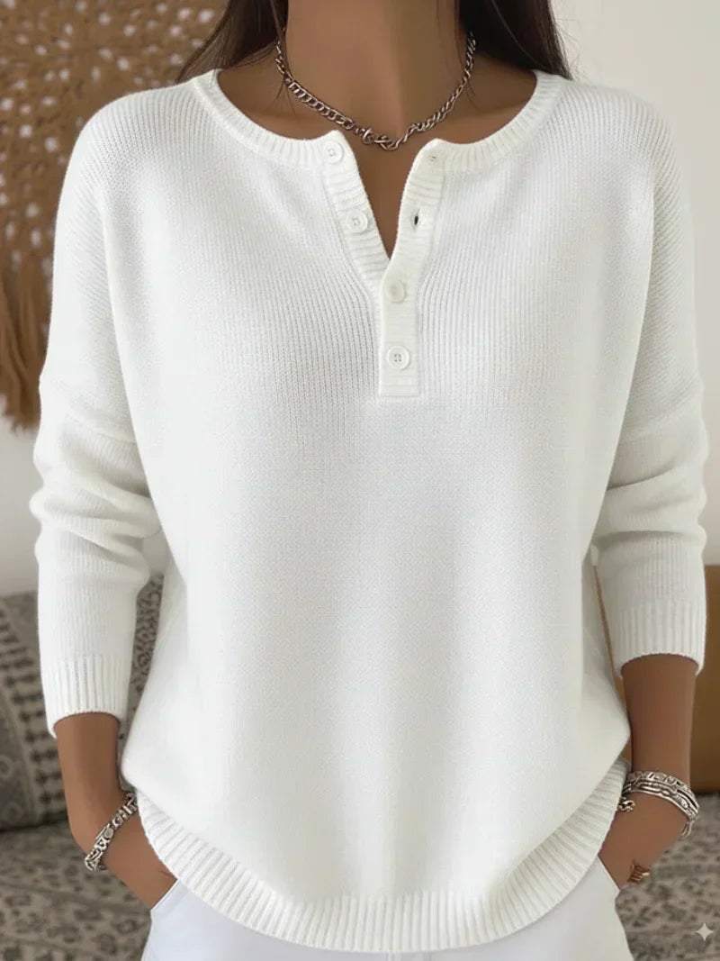 Helena™ | Maglione a maglia con collo Henley e bottoni