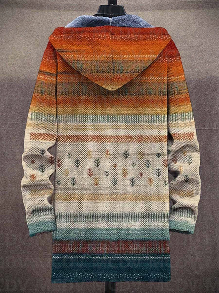 Eleonora | Cardigan Lungo con Cappuccio Arancio e Crema