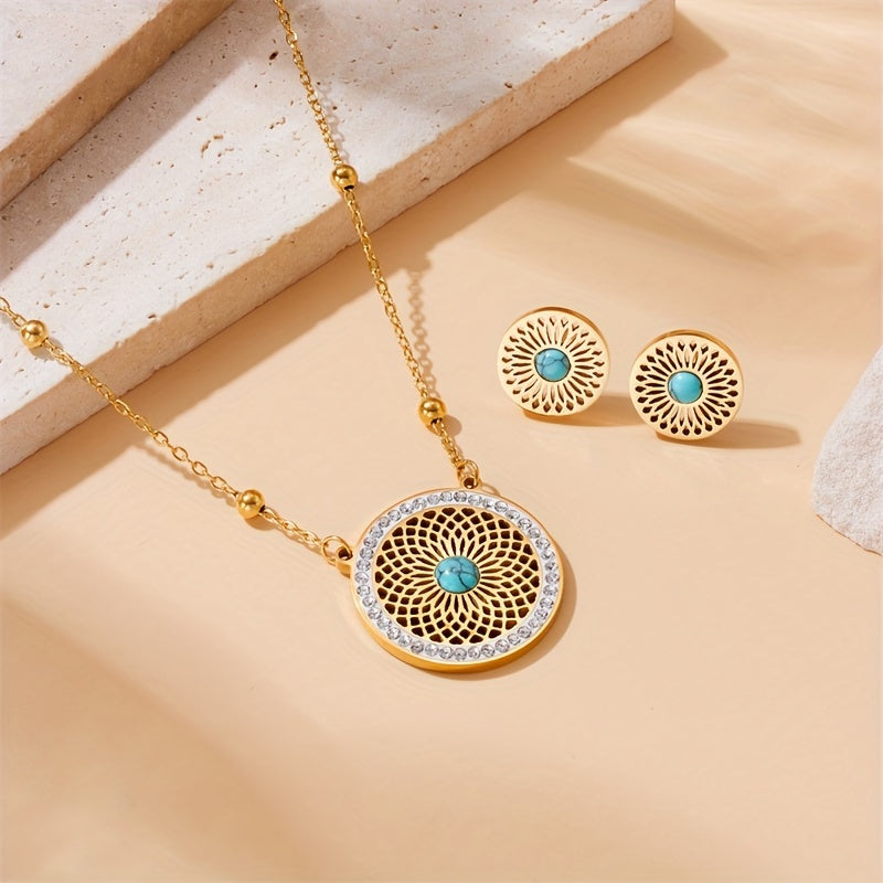 Set di Gioielli Elegante con Medaglione Turchese