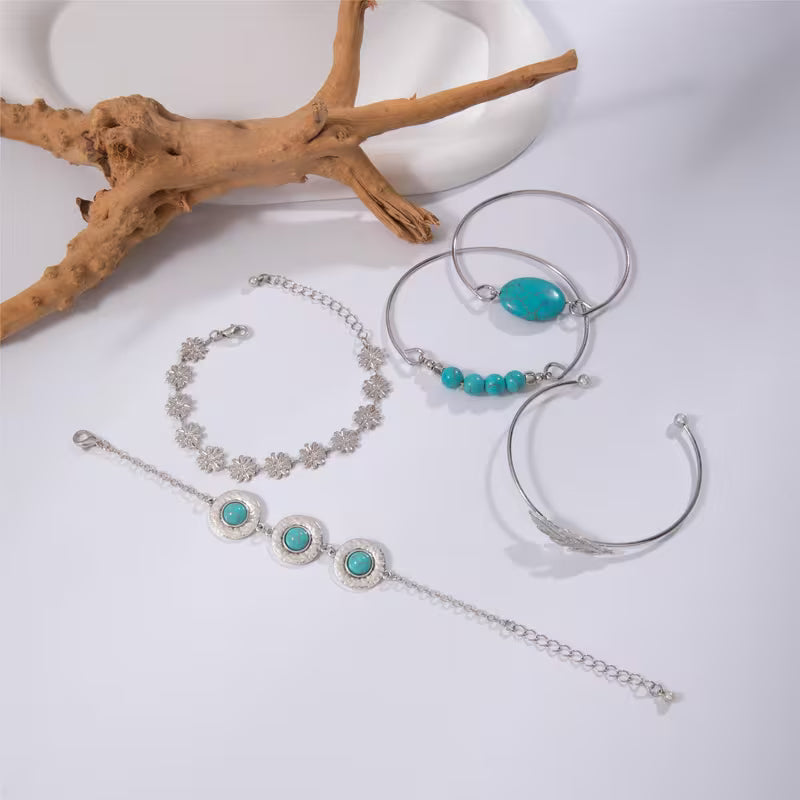 Set di Bracciali con Piuma Turchese