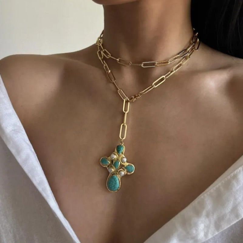 Collana Lariat con Croce Turchese