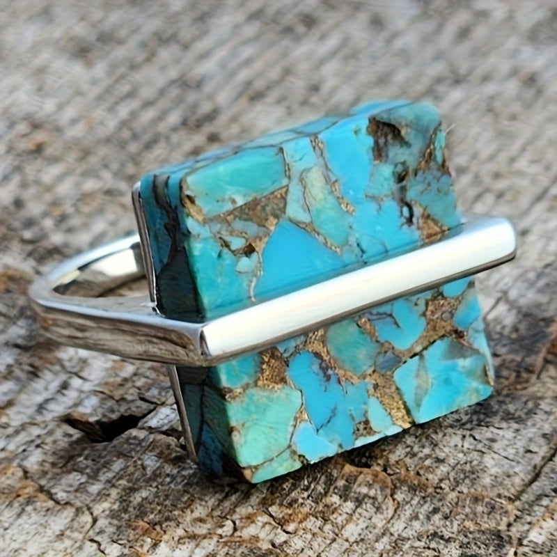Anello con Pietra Quadrata Turchese
