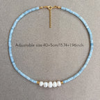 Collana Minimal in Acquamarina Turchese e Perle