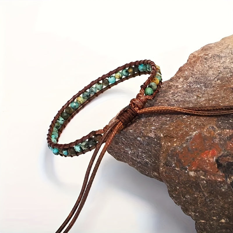 Bracciale Avvolgente Regolabile in Pietra Turchese Boho