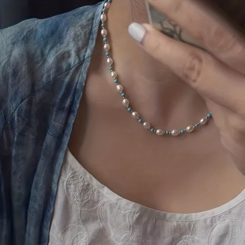 Collana di perle sofisticate e perline di turchese