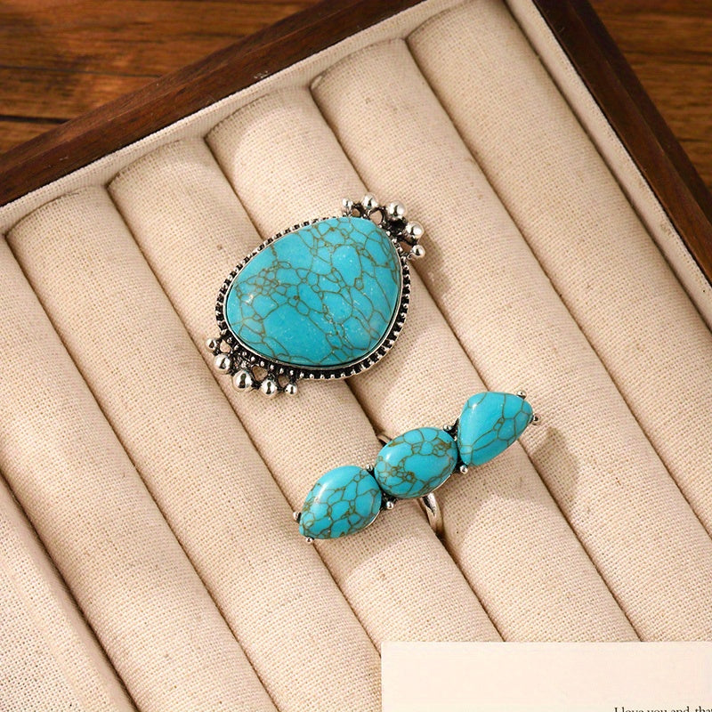 Set di 2 anelli dichiarativi in turchese bohemien