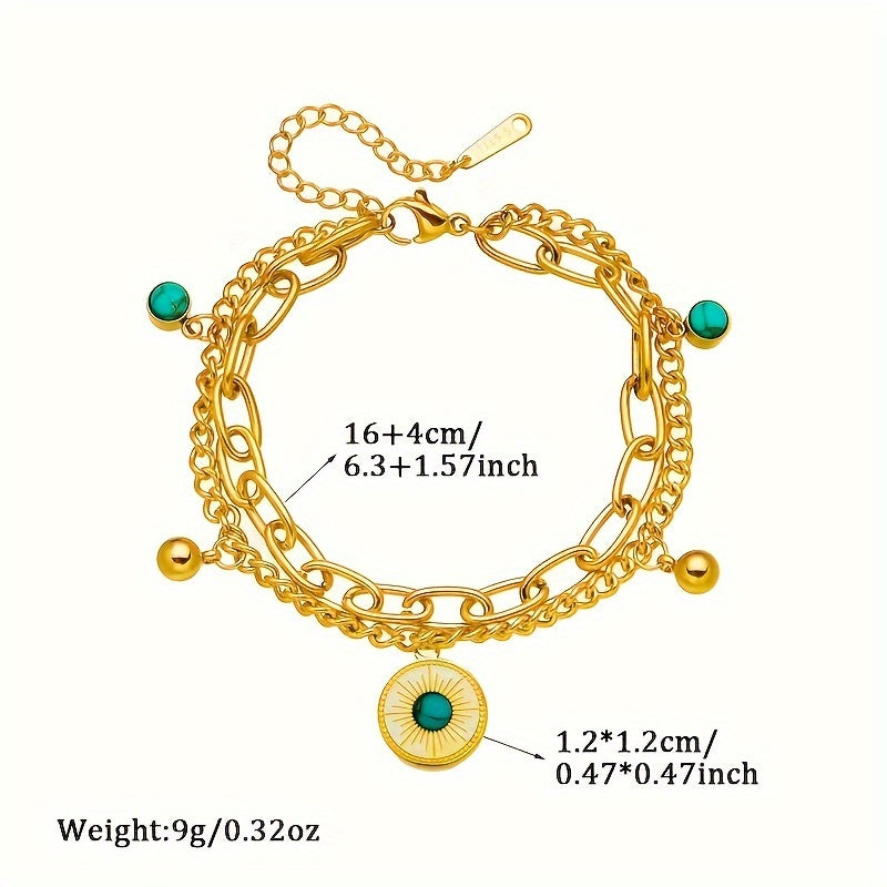 Bracciale a Catena Strato Elegante in Oro e Turchese