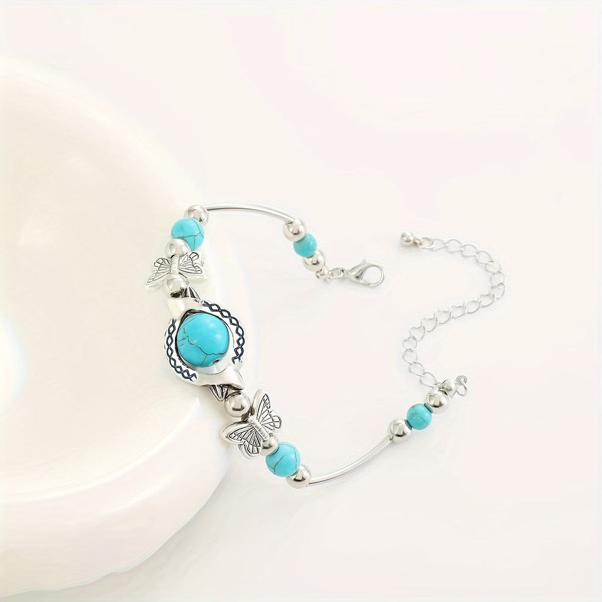 Bracciale Vintage in Argento con Turchese a Forma di Farfalla