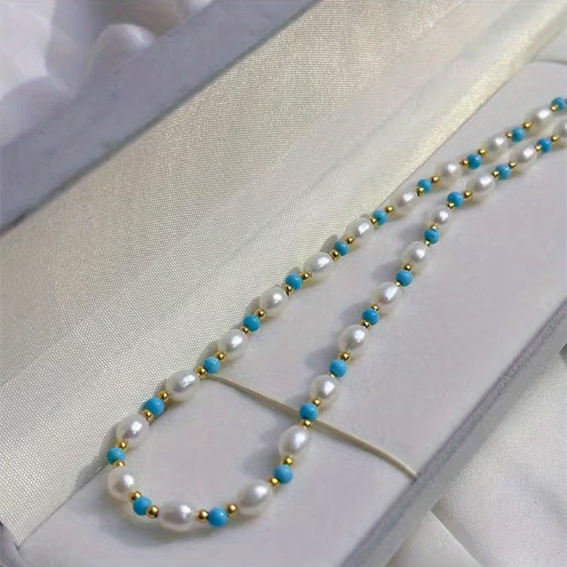 Collana di perle sofisticate e perline di turchese