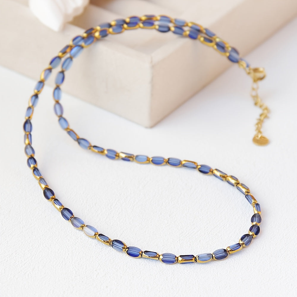 Collana Elegante in Perline Ovali Turchesi