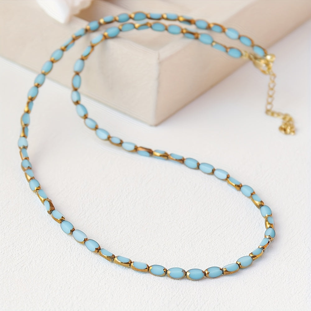 Collana Elegante in Perline Ovali Turchesi