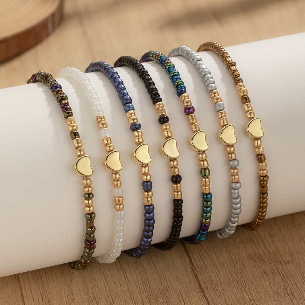 Braccialetto a Perline a Cuore Sottile Set di 7