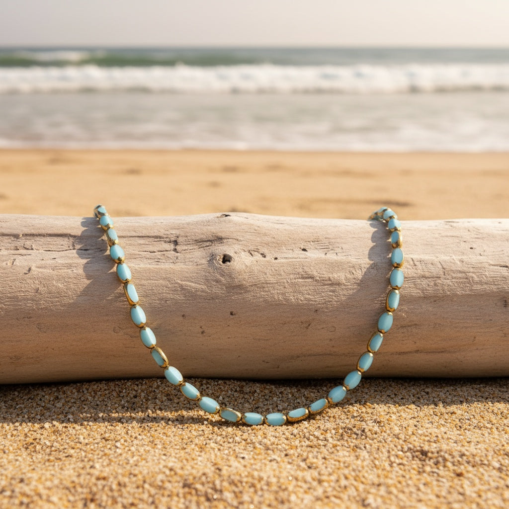 Collana Elegante in Perline Ovali Turchesi