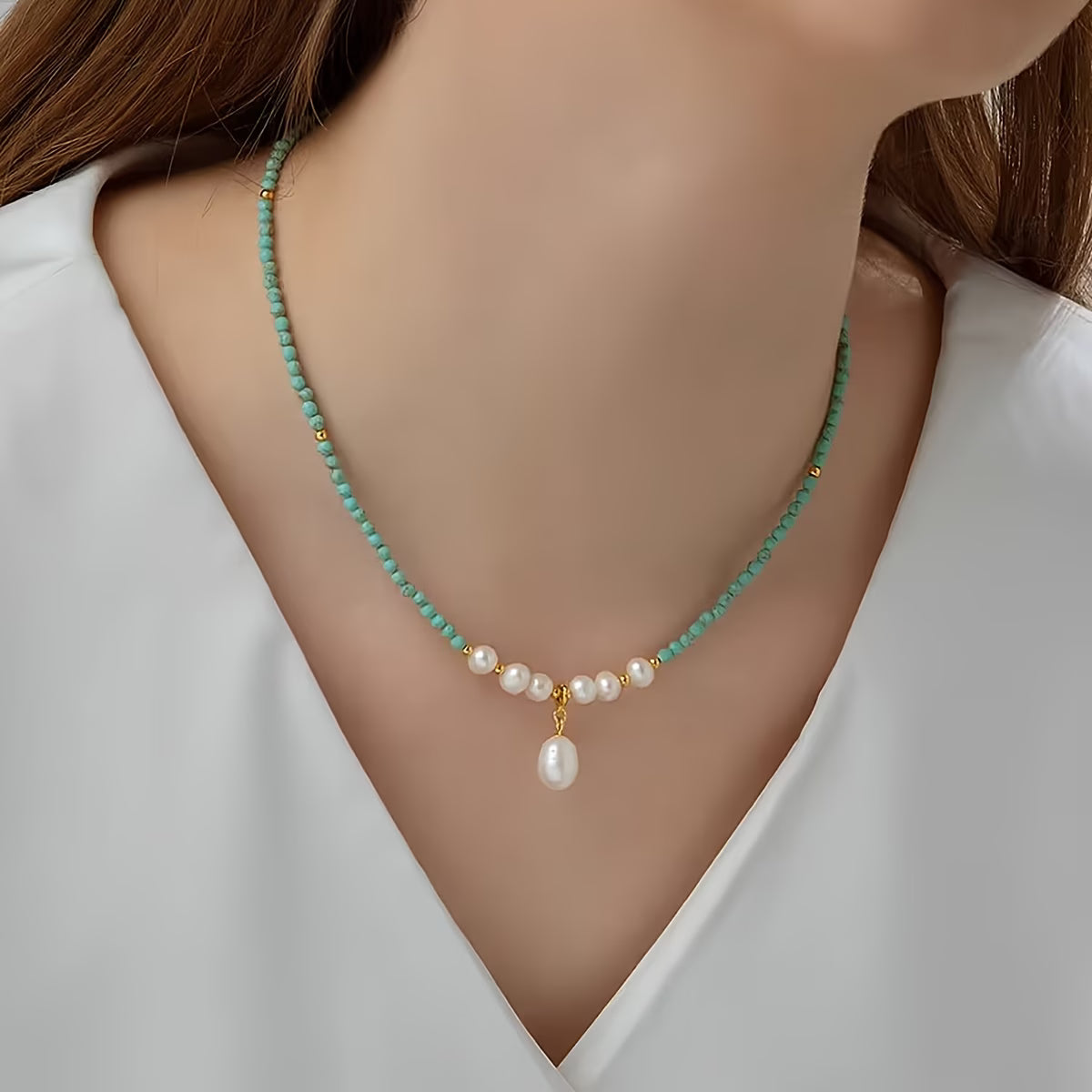 Collana Premium Minimal Turchese e Perla