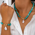 Set di Collana e Bracciale in Turchese e Perla
