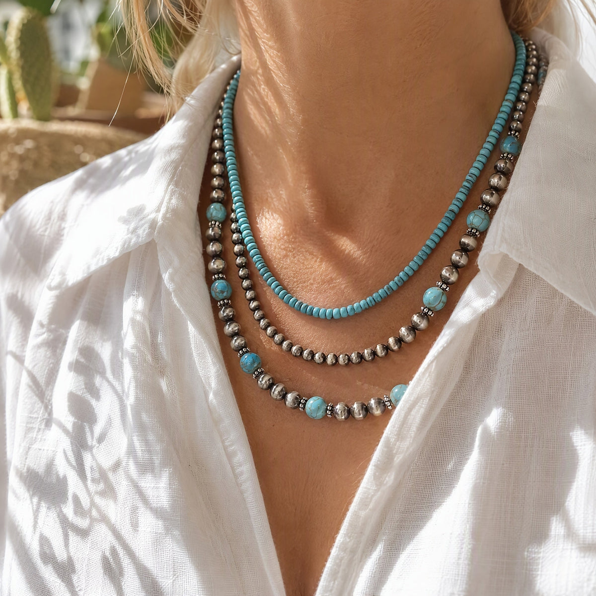 Collana Stratificata Turchese Retro Set da 3 Pezzi