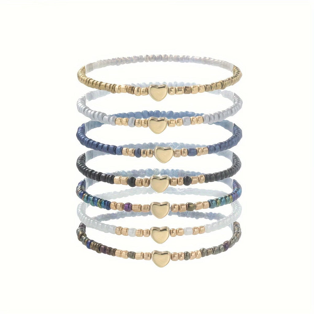Braccialetto a Perline a Cuore Sottile Set di 7