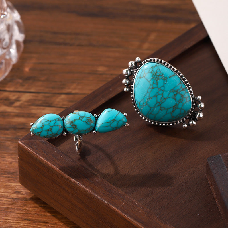 Set di 2 anelli dichiarativi in turchese bohemien