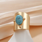 Anello Regolabile in Pietra Turchese Dorata
