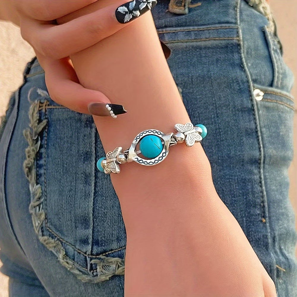 Bracciale Vintage in Argento con Turchese a Forma di Farfalla