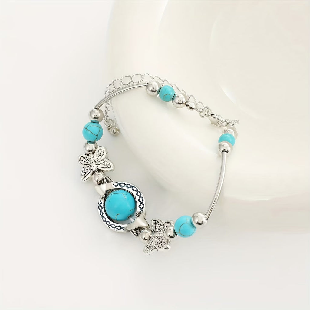 Bracciale Vintage in Argento con Turchese a Forma di Farfalla
