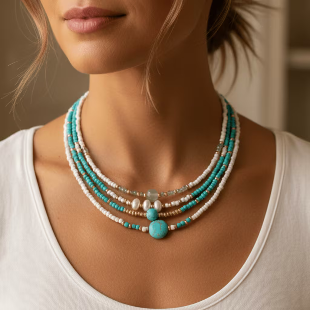 Set di Braccialetti in Perle Bohemiane e Turchesi