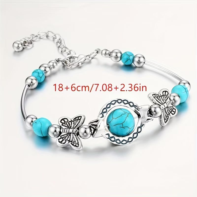 Bracciale Vintage in Argento con Turchese a Forma di Farfalla