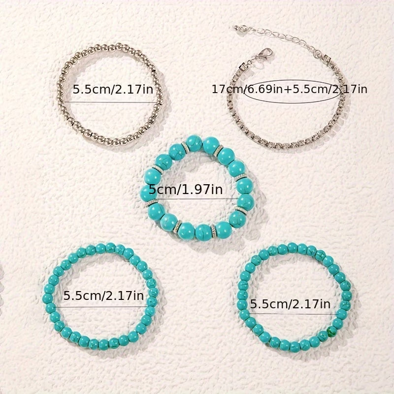 Set di 5 braccialetti grandi in turchese