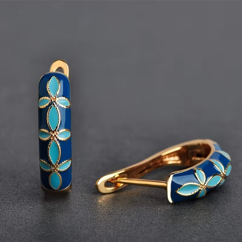 Orecchini a Cerchio Floreali Vintage Turchesi