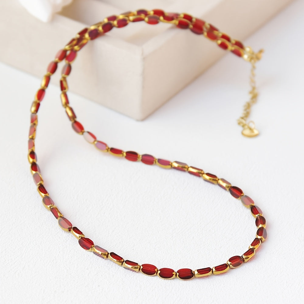 Collana Elegante in Perline Ovali Turchesi