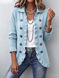 Riona | Giacca Ruffle in Maglia a Coste Blu Polvere