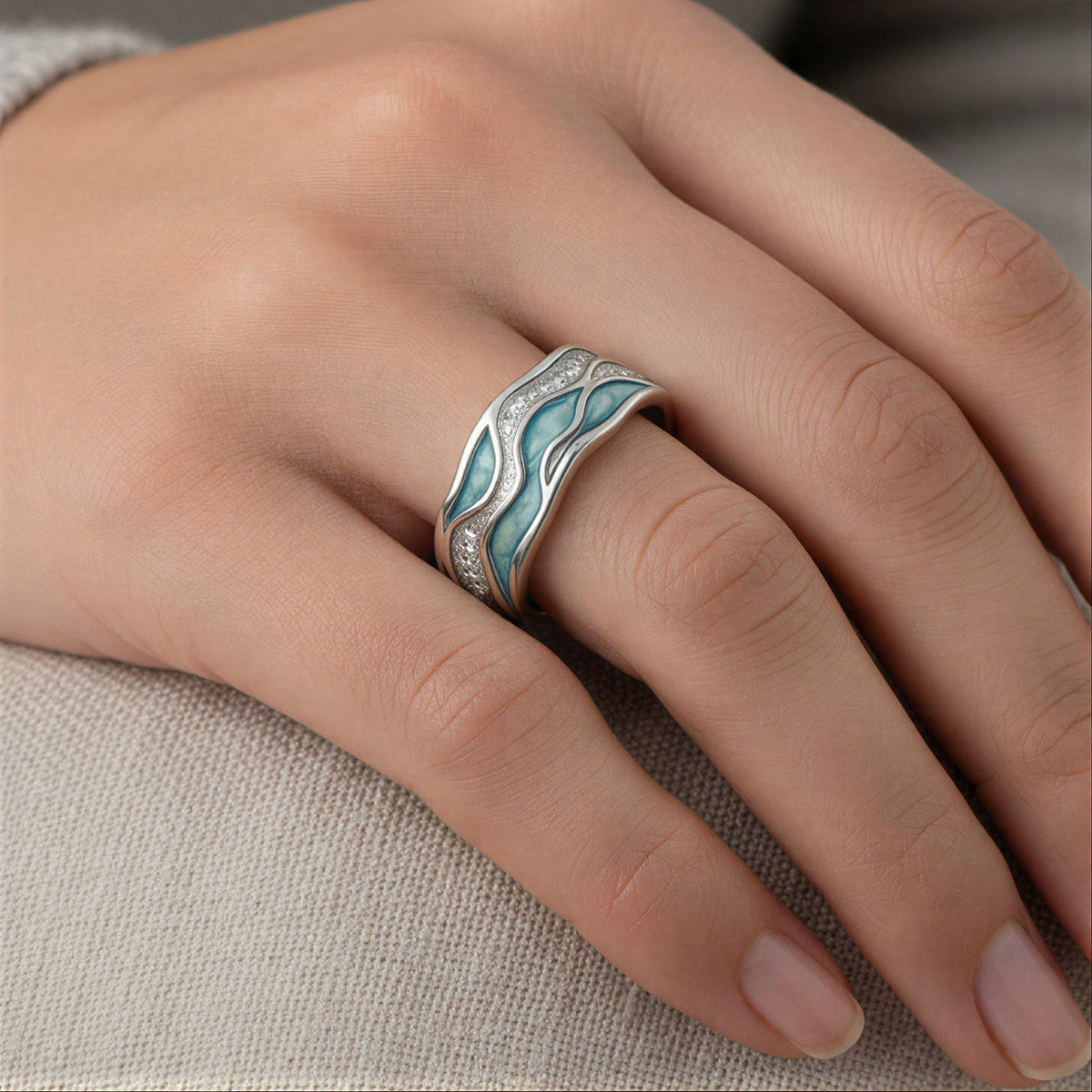 Anello Ocean Wave Turchese