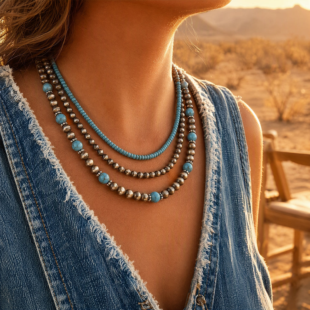 Collana Stratificata Turchese Retro Set da 3 Pezzi