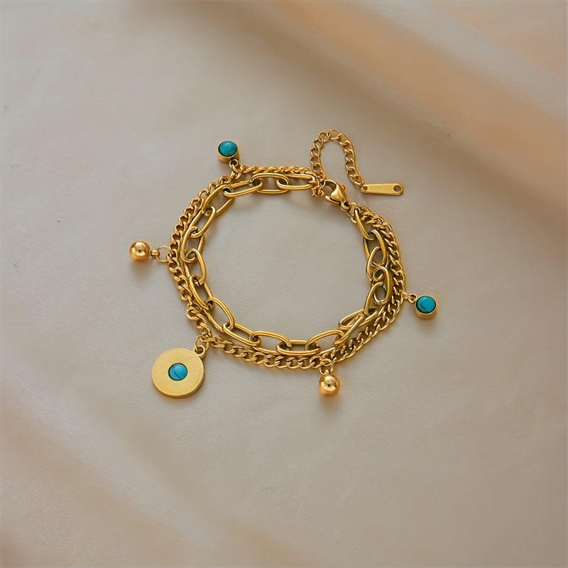 Bracciale a Catena Strato Elegante in Oro e Turchese