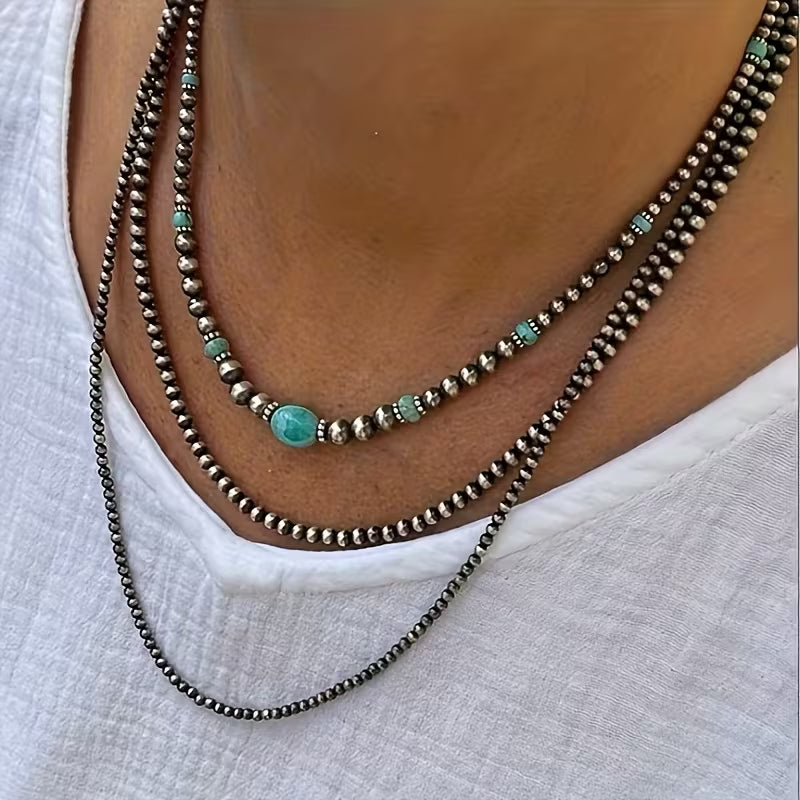 Collana Moderna a Tre Fili Turchese