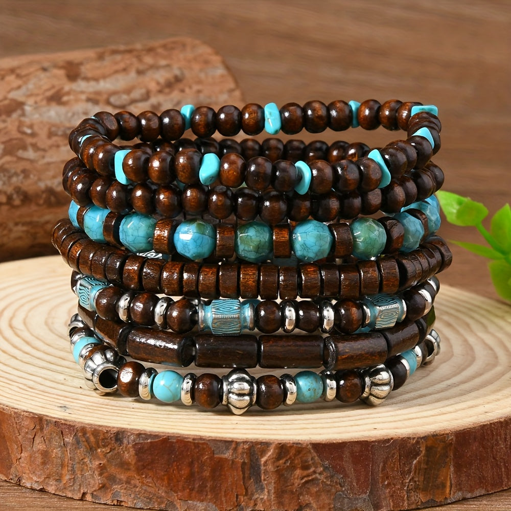 Bracciale con Perle Turchesi Set da 7 Pezzi