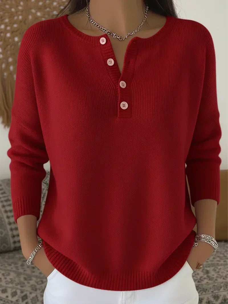 Helena™ | Maglione a maglia con collo Henley e bottoni