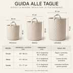 Guida alle taglie: piccola 36 × 46 cm, media 41 × 56 cm, grande 51 × 71 cm