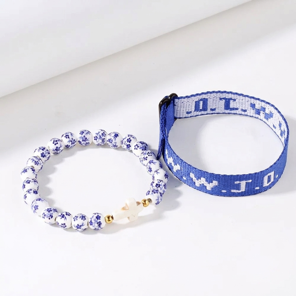 Braccialetto a strati in ceramica floreale WWJD