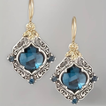 Orecchini Vintage in Cristallo Blu con Oro e Argento
